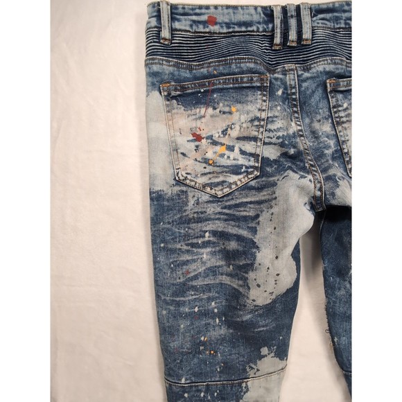 Embellish Jeans Men Tag 32 X 31 Rip Repair Patchwork Distressed Paint Tapered - Picture 16 of 16